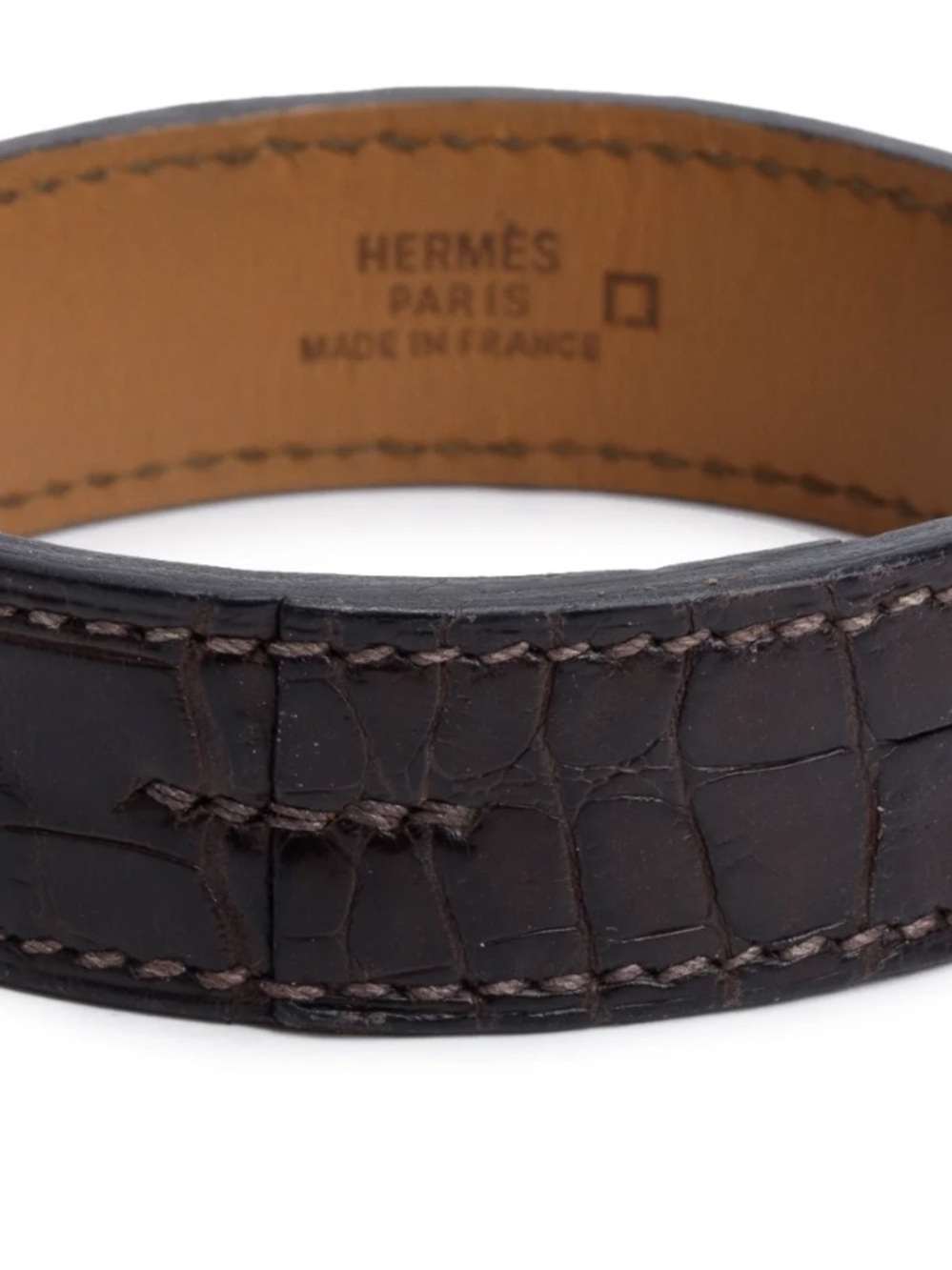 Hermès Havane Alligator Leather Bracelet in Dark Brown with Tan Interior - Picture 6 of 8